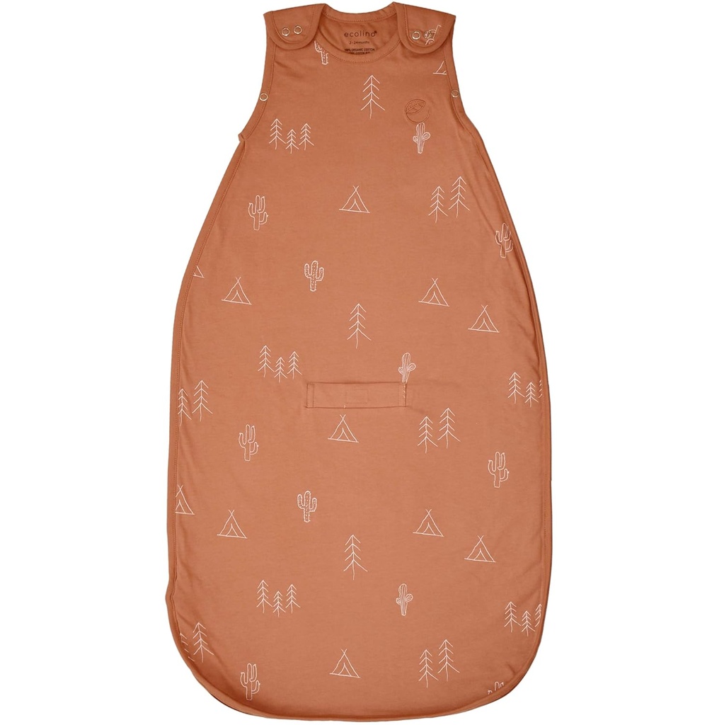 Ecolinoの有機性綿の赤ん坊の睡眠の袋 - 2-Way Zipperの赤ん坊の身につけられるブランケット - Toddlerの寝袋の袋に象 - 2か月 - デザート