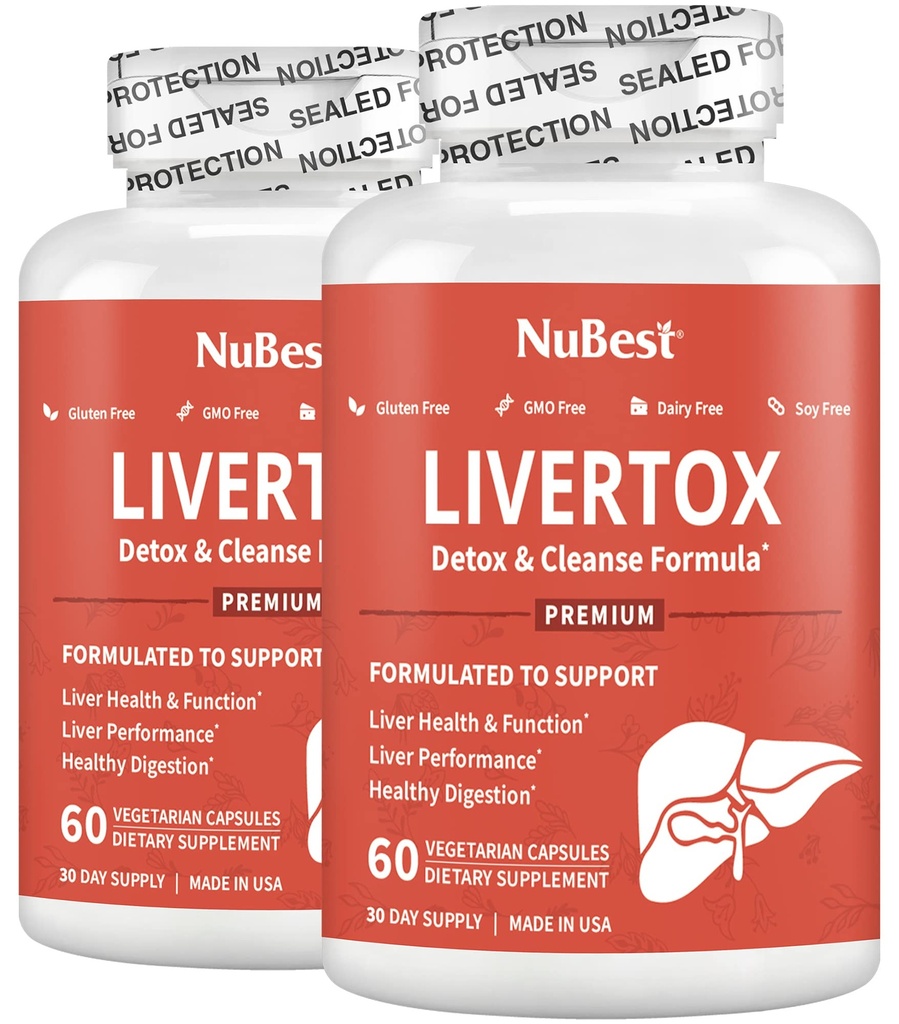 LiverTox - 高度な肝臓デトックス&クレンジングフォーミュラ - ミルクアザメ、ターメリック、アーティチョーク、タンポ、ビート&亜鉛によるハーブ肝臓サポートは、肝臓機能と消化を助けます  パック2
