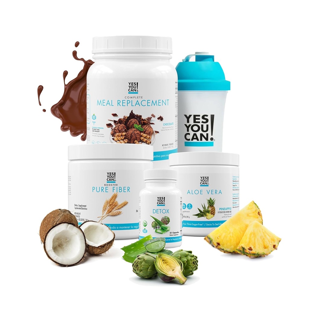 Yes You Can! Detox Plus Kit, Daily Cleanse Pure Fiber Meal Replacement, Drink Mix, Shake Booster and Supplement, Body Cleanse Kit for Women, Daily System Cleanse - Chocolate, Aloe Vera Hibiscus