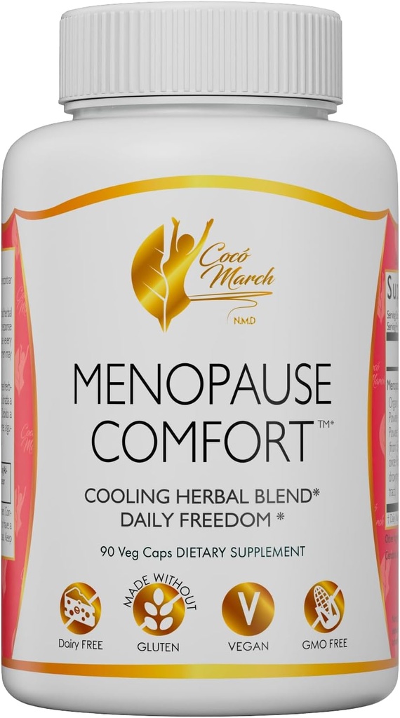 Cocó March N.M.D Menopause Comfort Fast Relief from Flushing, Cooling Herbal Blend - Dairy Free, Gluten Free, Vegan, GMO Free, 90 Veggie Caps