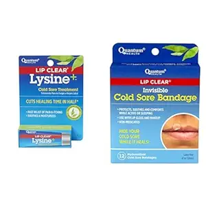Quantum Health Lip Clear Lysine+ Cold Sore Treatment Ointment、Transparent、0.25 Ounce、Lip Clear Invisible Cold Sore Bandage |Non-Medicated|12 数量限定