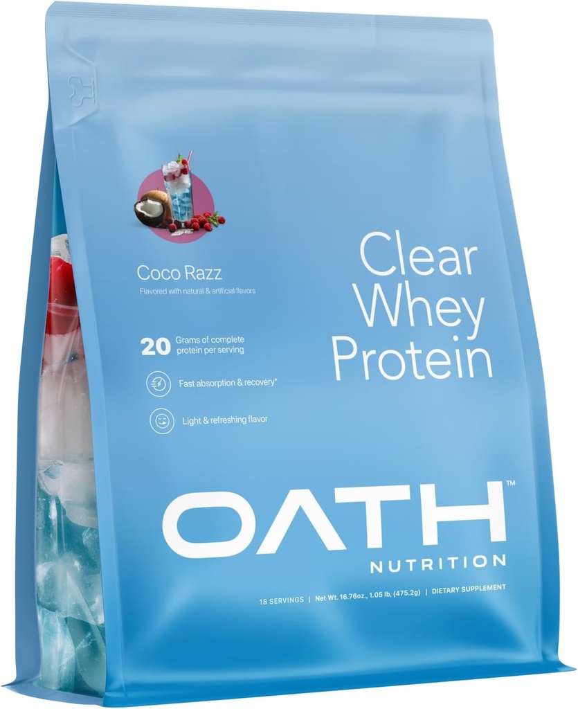 Oath Nutrition Clear Whey Isolate Protein Powder, Coco Razz, 20g 完全なタンパク質/サービングなし 砂糖, 草供給, 18 サービング