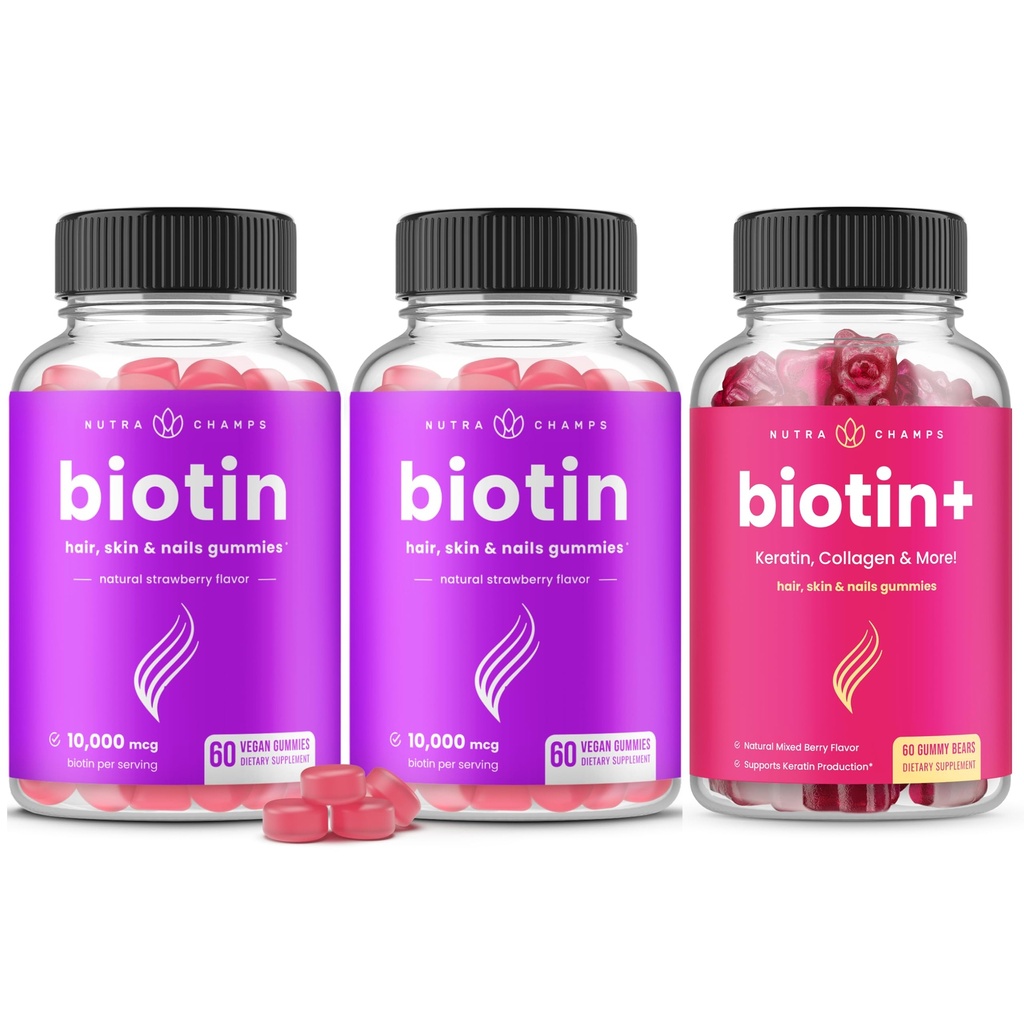 NutraChamps 毛、皮及び釘のための完全なBiotinの束。 2パックビオチン&ビオチン+