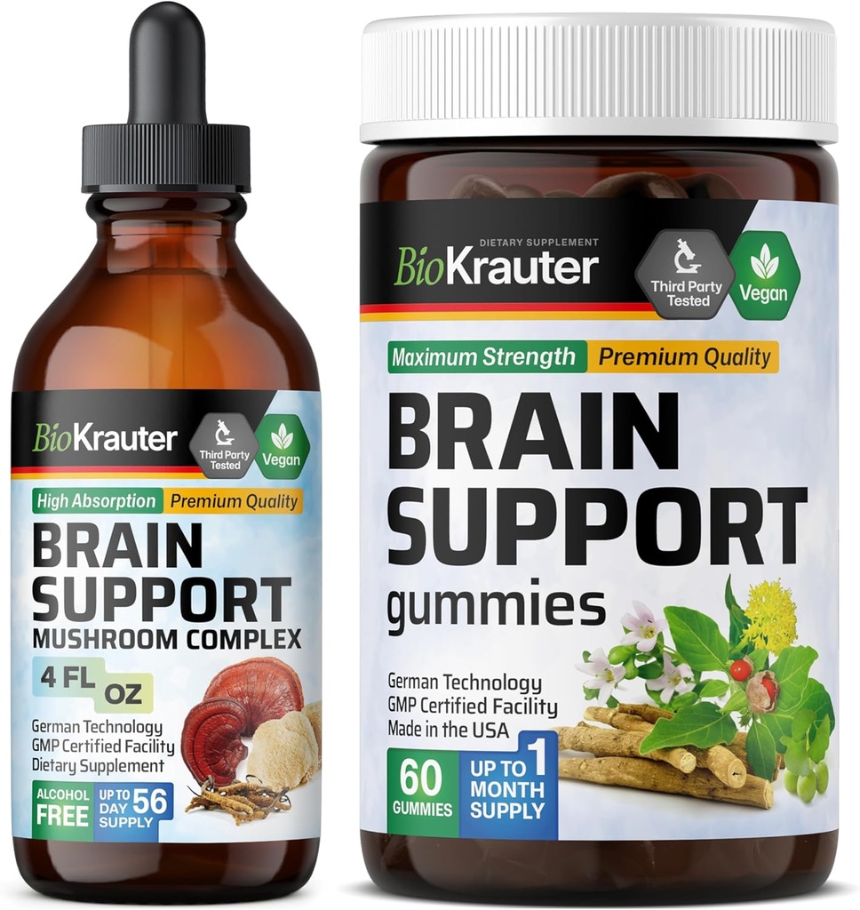 BIO KRAUTER 脳サポート 60 グミー & 脳サポート マッシュルーム 4 Fl. Oz.