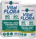 Vital Planet - Vital Flora Men Over 55 Daily Probiotics、60 Billion CFU、Diverse Strains、有機プレバイオティクス、免疫サポート、消化の健康シェルフ 男性の安定したプロバイオティクス、30カプセル