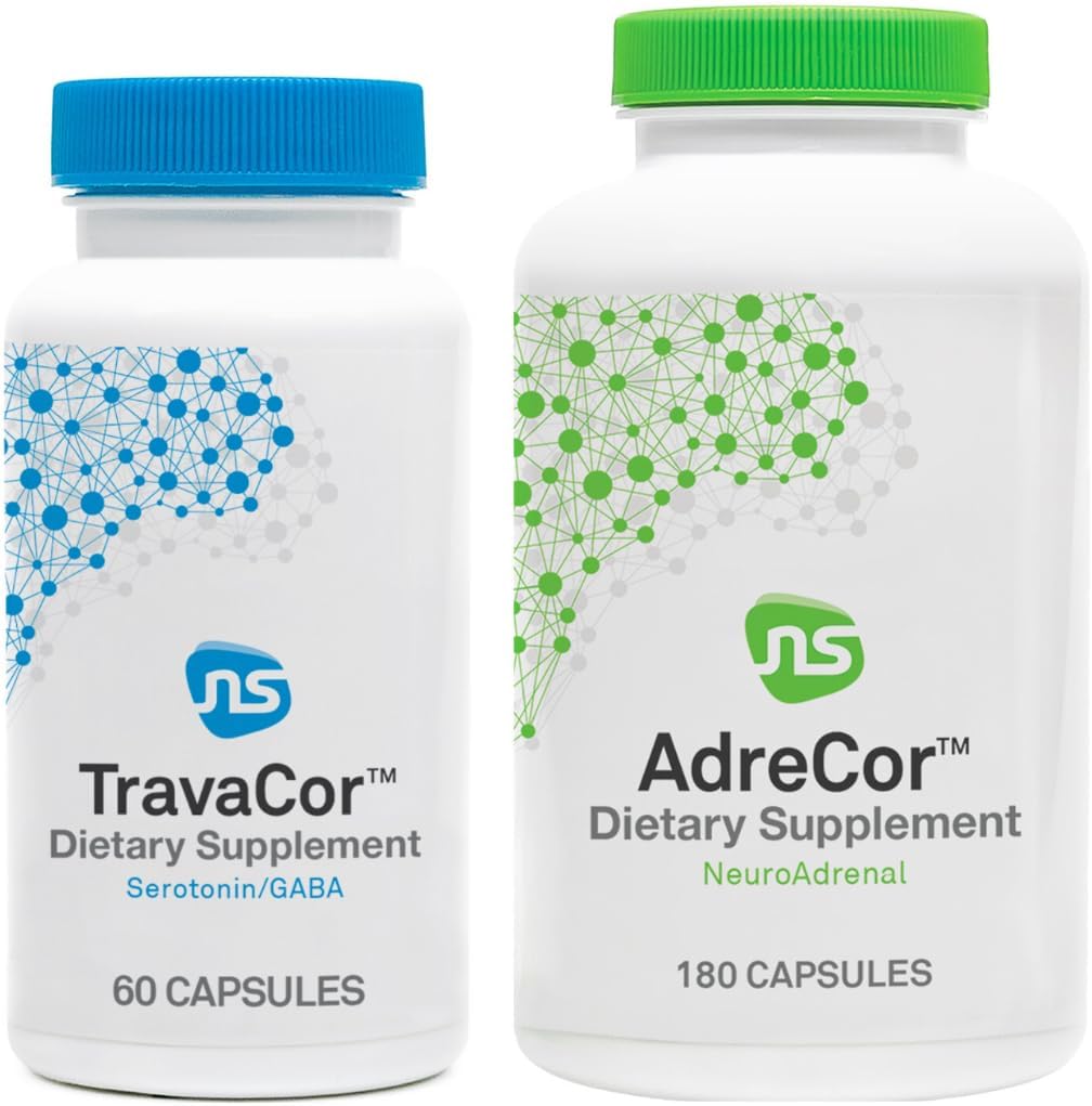 NeuroScience Mood + Adrenal サポート セット - AdreCor + TravaCor (2 製品, 180 カプセル, 60 カプセル)