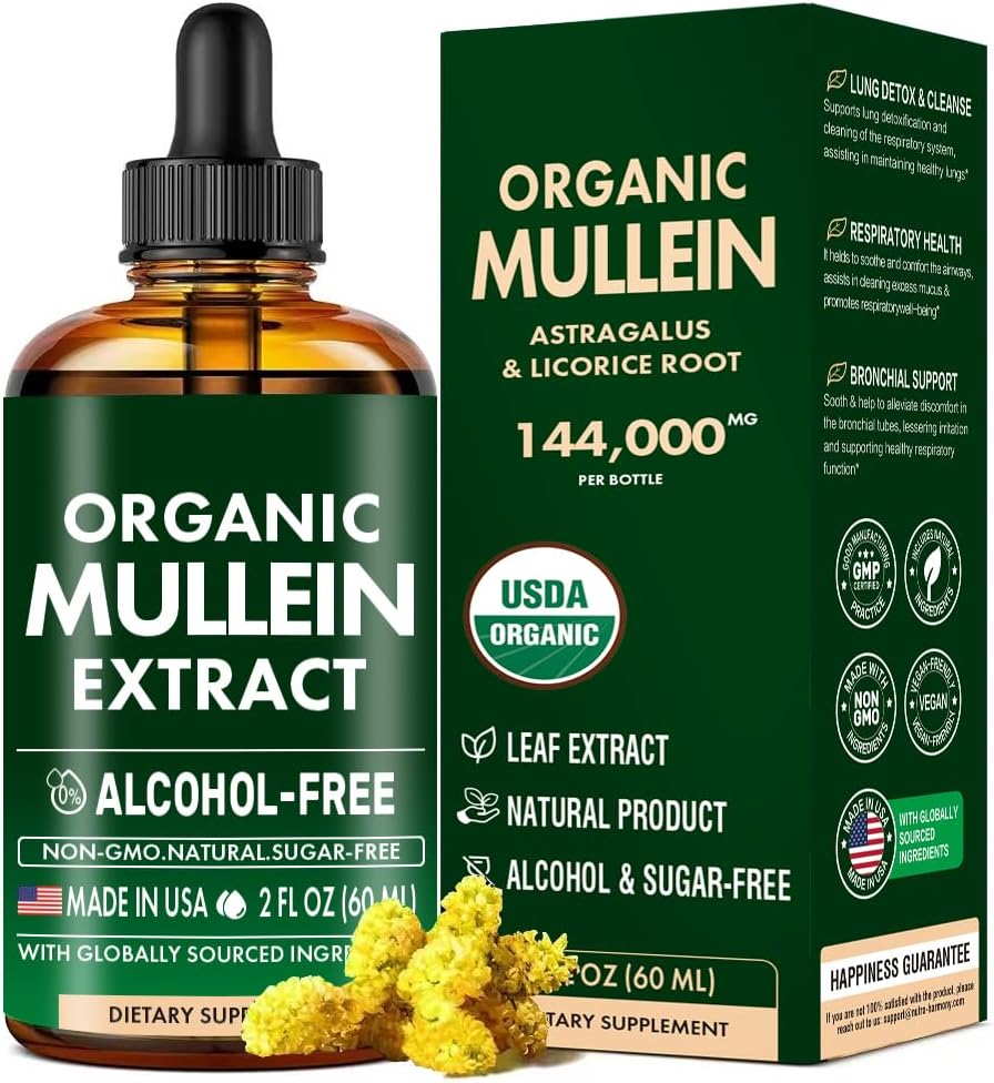 Mulleinは肺、Mulleinの葉及びLicoriceのエキスサポートLungの清潔及び健康な呼吸、有機性のMulleinの葉のチンキの草の補足、添加物のMulleinのエキスの低下2のfl Oz 60Mlのための低下を落としません