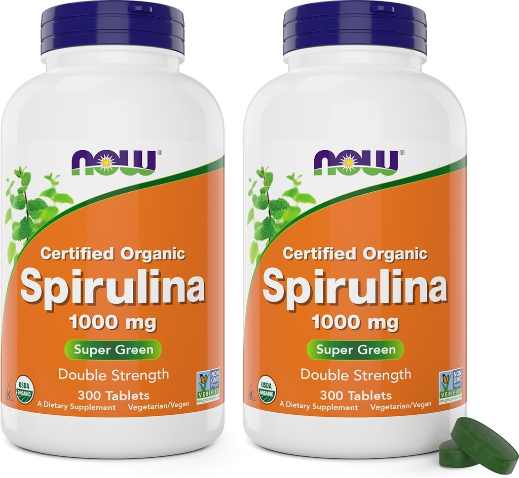 NOW食品有機スピルリナ1000mg錠 - 300カウント(パッケージ2) - 非GMO、スーパーグリーン全食品サプリメント - 二重強度1000mg - 自然にベータカロテン(VIT A)、B-12およびGLAを占有
