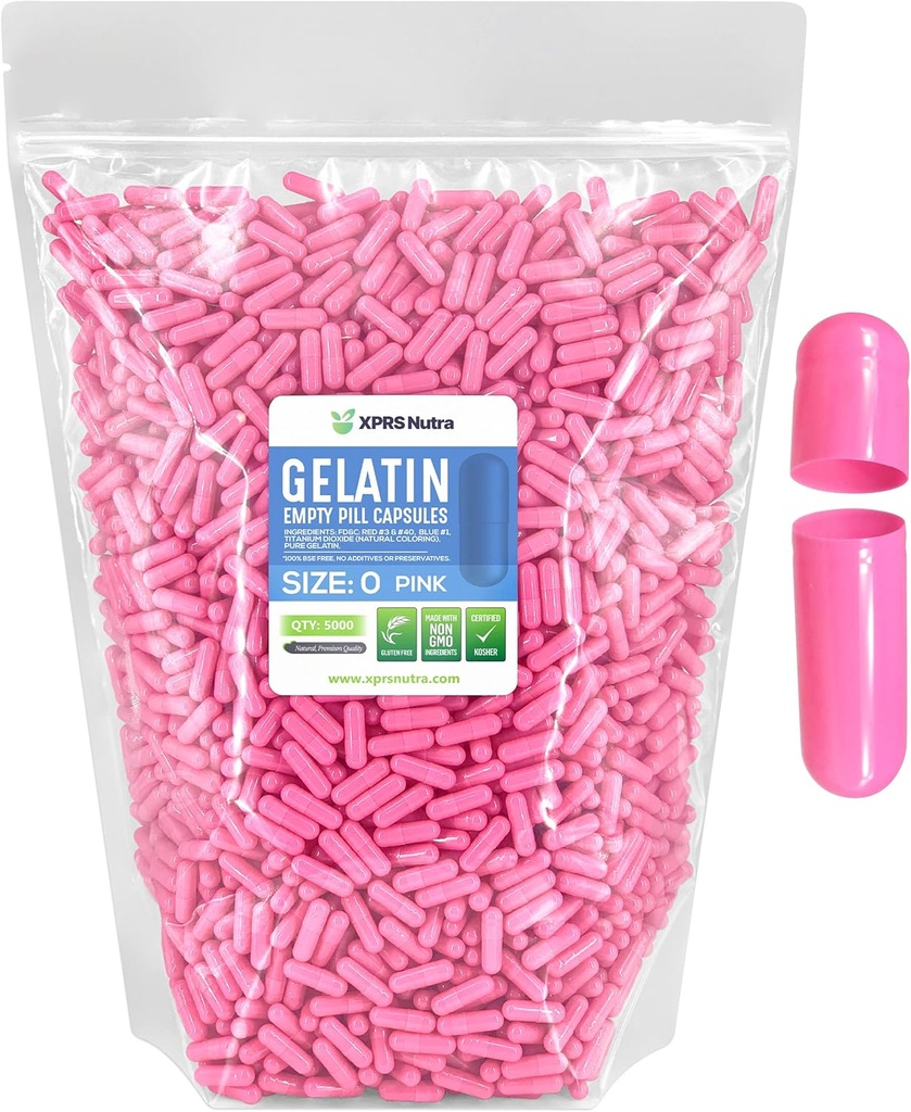 XPRSのNutraのサイズ0の空のカプセル- 5000の計算の空のゼラチンのカプセル-Pills DIYのカプセルの詰物-Do-It-Yourselfの補足のための純粋な牛のゲルの帽子(ピンク)