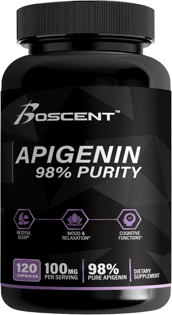 Chamomileのエキス120の計算からのApigeninの補足100mg - 98%純度-睡眠のためのApigeninの補足、気分、認知、前立腺の健康-優秀な睡眠の援助、非GMOの注入口- 4-Monthの供給