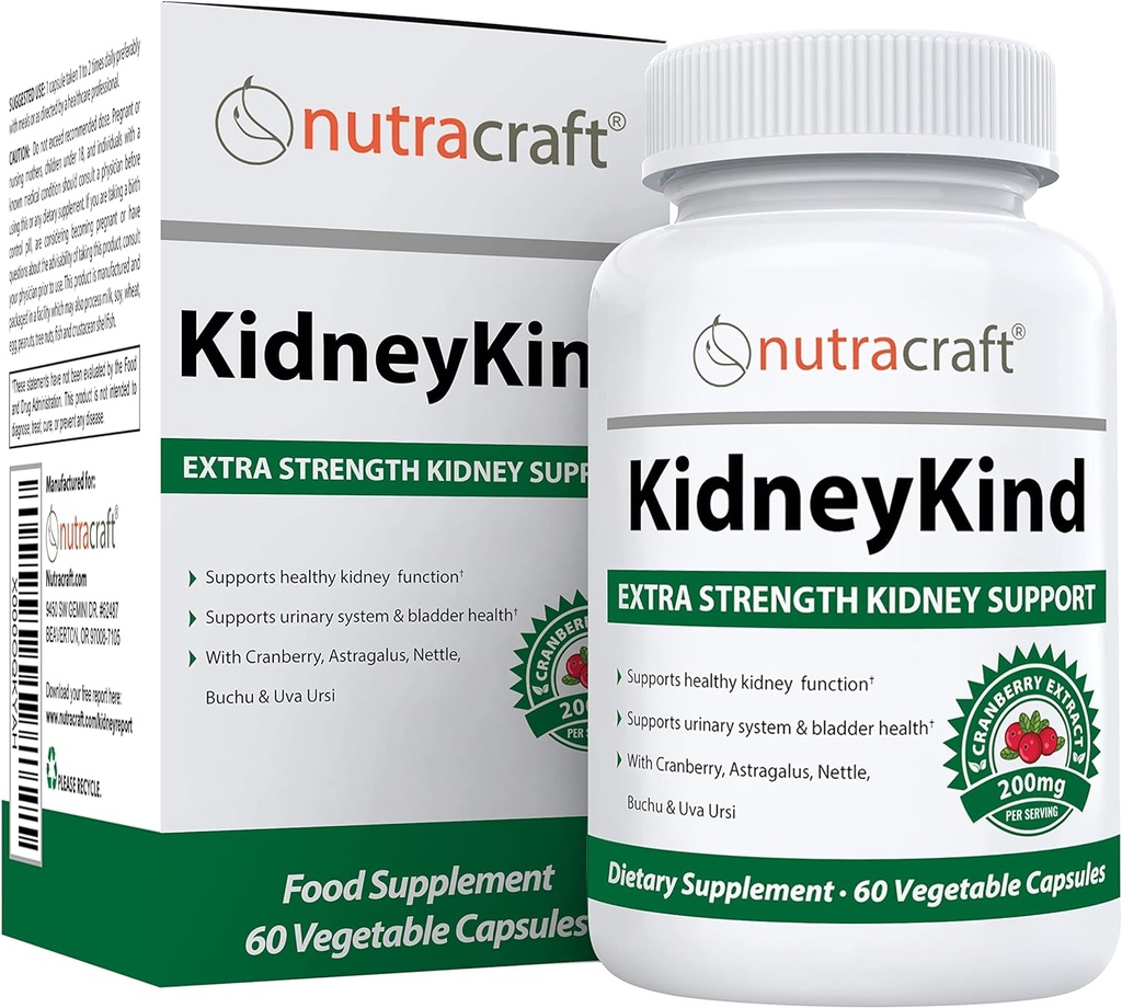 Nutracraft KidneyKind #1 Kidney サポートとデトックス サプリメント | 膀胱の健康のための腎臓のクレンジング | Buchu、Juniper、Uva Ursi、クランベリー、イラクリーフ&その他 | 60 ベジーカプセル