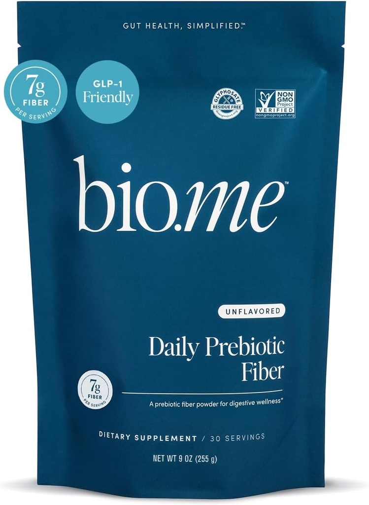 Bio.me Daily Prebiotic Fiber Powder Unflavored - 7g Per Serving - Soluble & Insoluble Fiber Supplement Powder for Women & Men - Digestive Health & Gut Health - GLP-1 Friendly, Sugar Free - 30 Servings