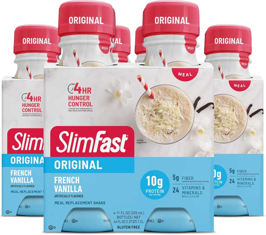 SlimFastミール交換シェイク, オリジナルのフレンチバニラ, タンパク質を飲むための準備の10g, 11 Fl. Ozボトル, 4カウント (パッケージ3) (パッケージ5月Vary)