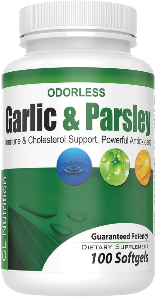 グロー栄養による無臭のニンニクとパセリ Softgels | 免疫力と代謝をブーストするオールナチュラルデトックス、心の健康とコレステロールレベルをサポート 100:1 エキス | 100 カウント