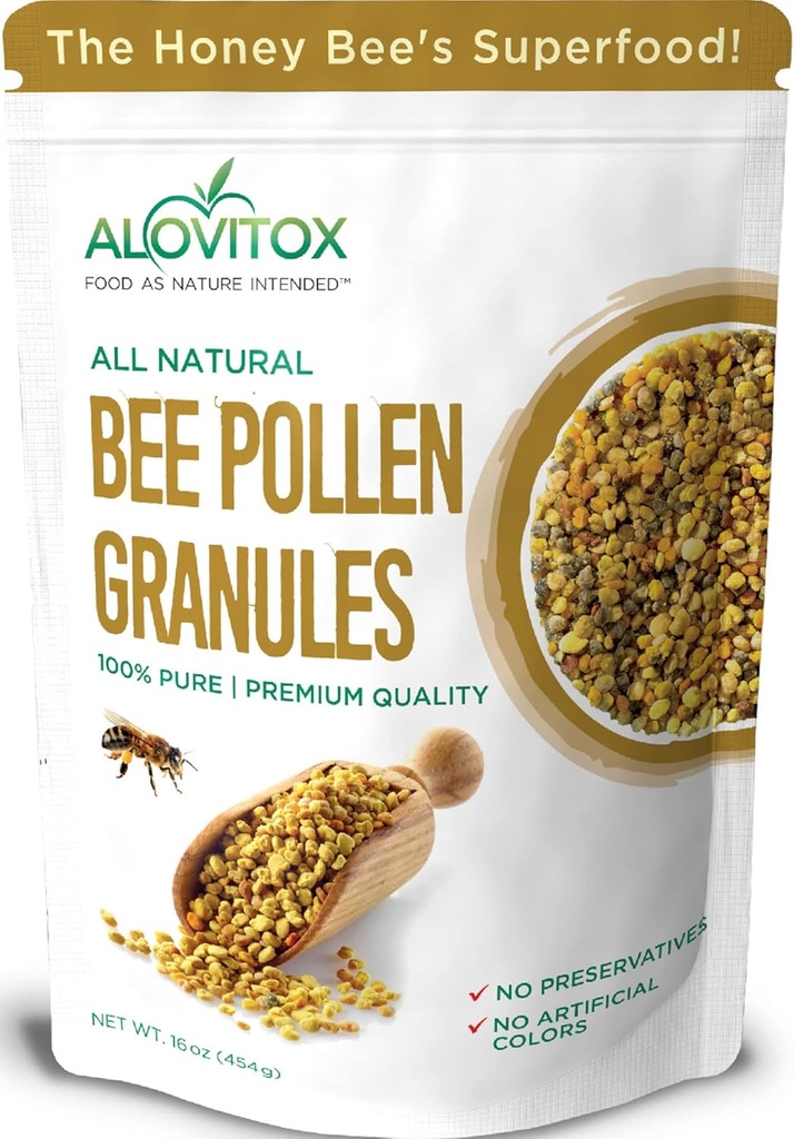 Alovitox Bee Pollen顆粒 16 Oz | 100% ピュア, 新鮮な生蜂花粉 | スーパーフードは、抗酸化剤、タンパク質、ビタミン、その他と蜂花粉をパック | 栄養酵母 & グルテンフリー