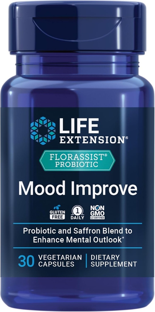 ライフエクステンションFLORASSIST® Probiotic Mood Improve、プロバイオティック、Saffron Blendは、気分と精神的なOutlook、非GMO、グルテンフリー、1日、ベジタリアン、30カプセルを強化