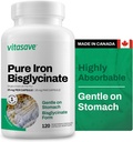 Vitasaveの鉄のBisglycinate - エネルギー、貧血及び免疫サポートのための高い吸収鉄の補足–胃の穏やかな–ビーガン、非GMOのグルテンフリー– 120のカプセル(カナダの作られる)