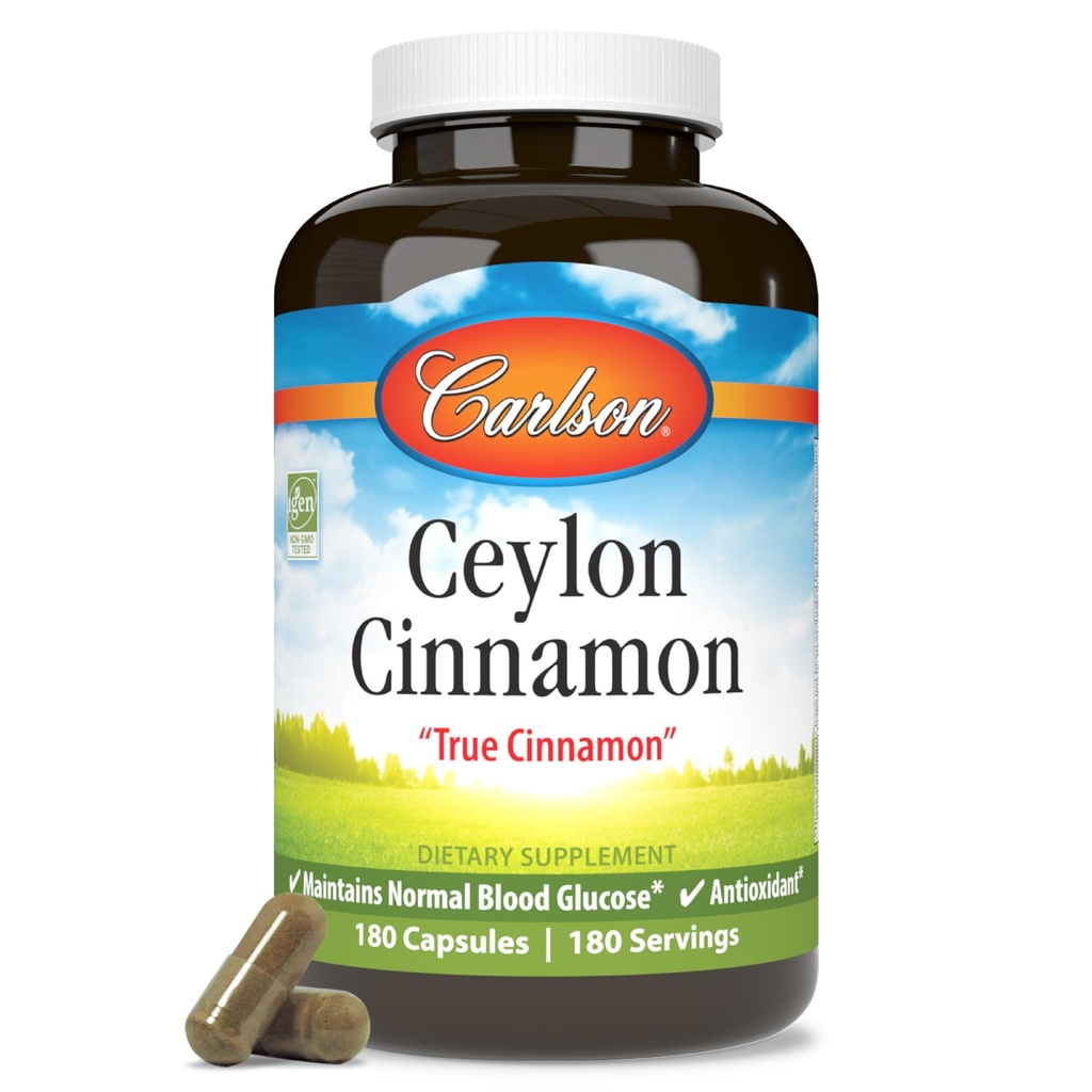 カールソン - セイロンシナモン、シナモンサプリメント、500mg、シナモンエキスピル、セイロンシナモンカプセル、180カプセル