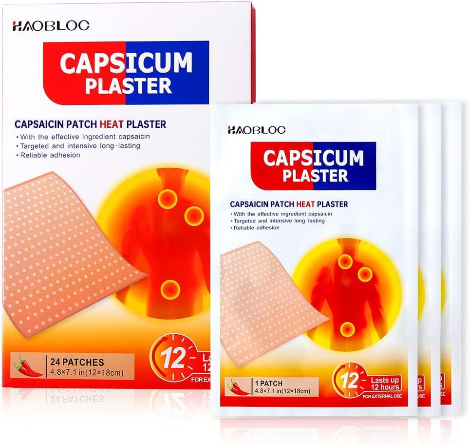 24 Pcs Capsicum Plaster Capsaicin Patch (7.09 * 4.72 in), Porous Capsicum Heat Plaster