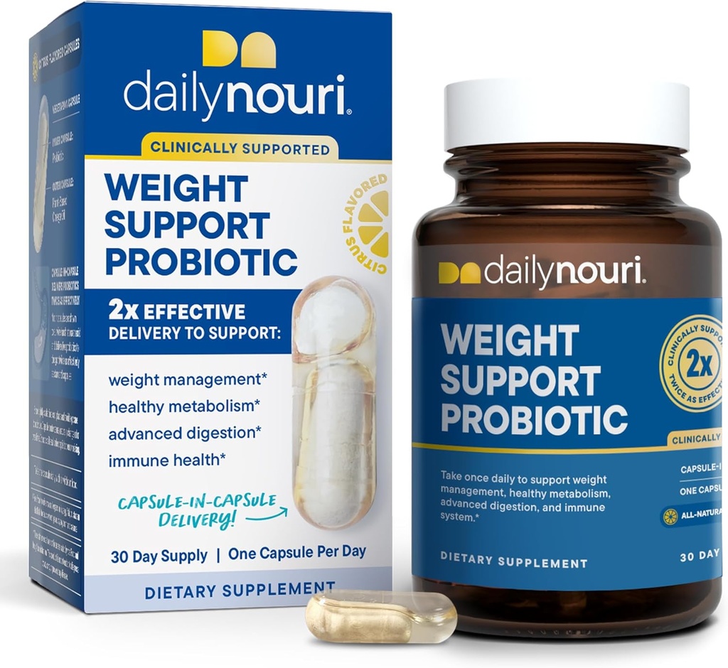 Daily Nouri Weight Support Probiotic for Women & Men | Supports Healthy Weight Management, Metabolism, Digestion & Gut Health | 3 Clinically Studied Strains + Vegan Omega Oil | 30-Day Supply