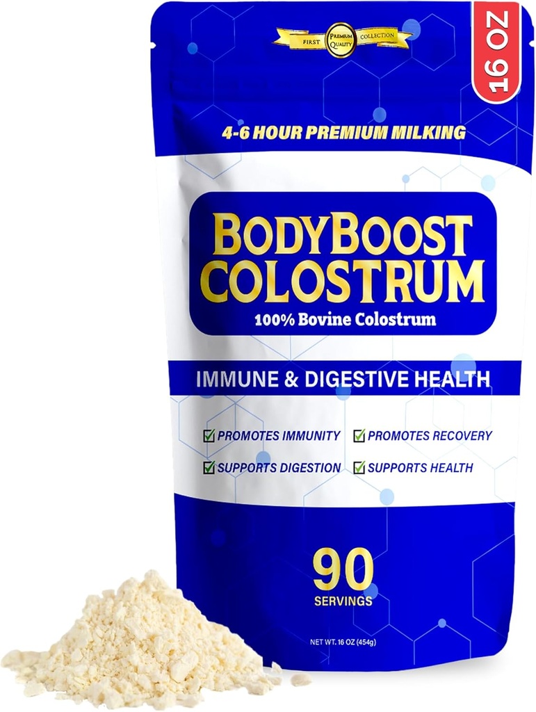 BodyBoostの優れたColostrumの全体、100%の牛のColostrumの粉、免疫グロブリン及びLactoferrinの草のフィードのColostrumの粉、腸の健康、多様な取入口、16のoz