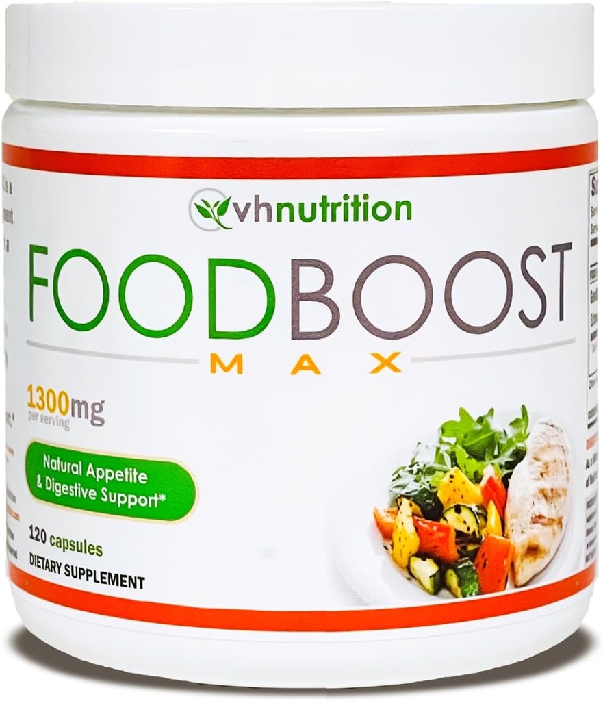 VH栄養 | FoodBoost MAX | 1300mg 食欲刺激剤* 体重増加薬* 男性と女性のために | Gentian、Turmuric、Fennelで処方 | 120カプセル