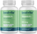 BESTVITE Vitamin K2 100 mcg as MK-7 (240 Vegetarian Capsules)(120x2) - No Stearates - Vegan - Non GMO - Gluten Free