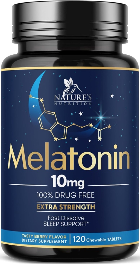 Melatonin 10 mg Fast Dissolve, Melatonin Supplements for Restful Sleep, Natural Sleep Support Supplement for Adults, Extra Strength Strawberry-Flavored Tablets, Sugar Free, 120 Tablets, 120 Day Supply