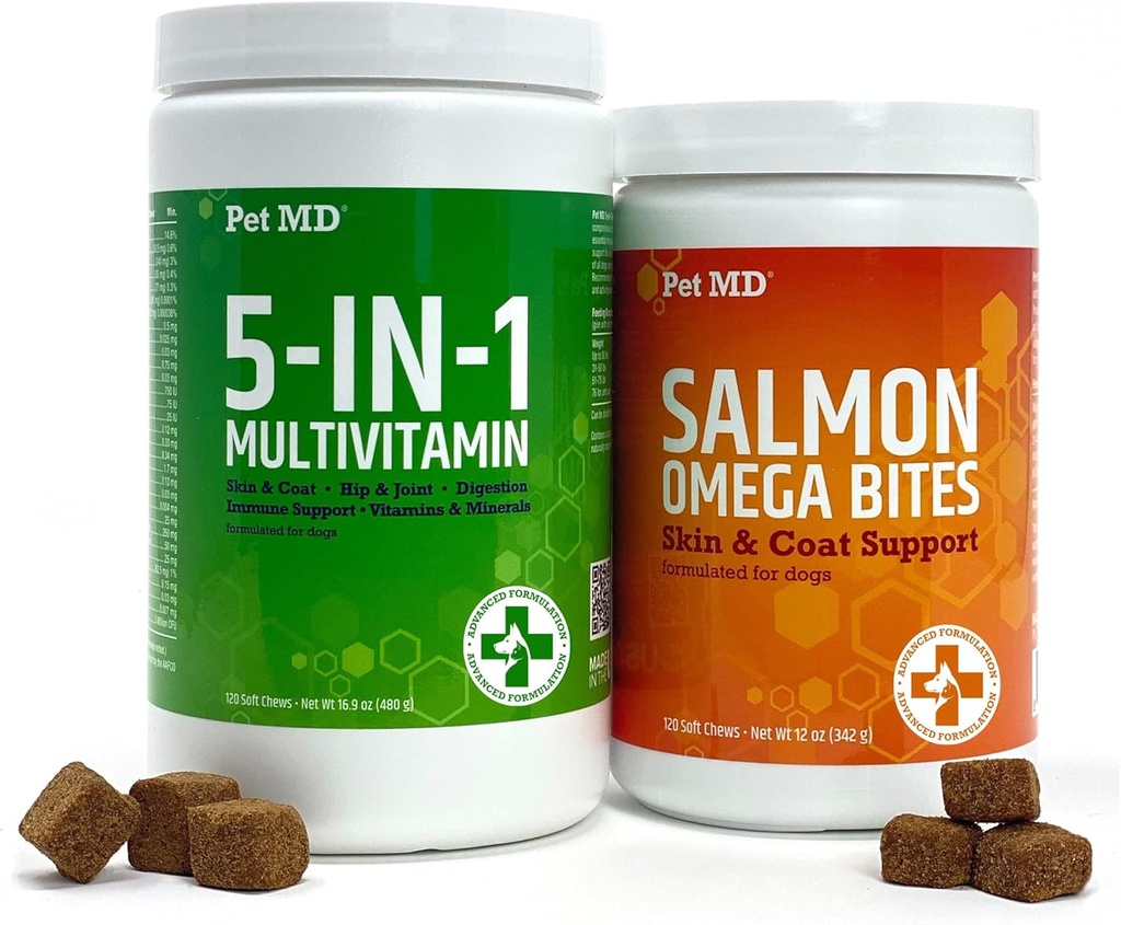 ペットMDのサーモンのオメガ ビット+ 5in1のMultivitamin Softchews