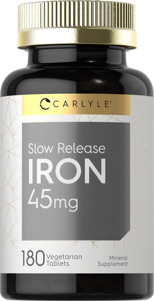 カルライルスローリリースアイアン45mg | 180錠 | ファーラス硫酸塩ミネラルサプリメント | 男性・女性向け | ベジタリアン・非GMO・グルテンフリーのフォーミュラ