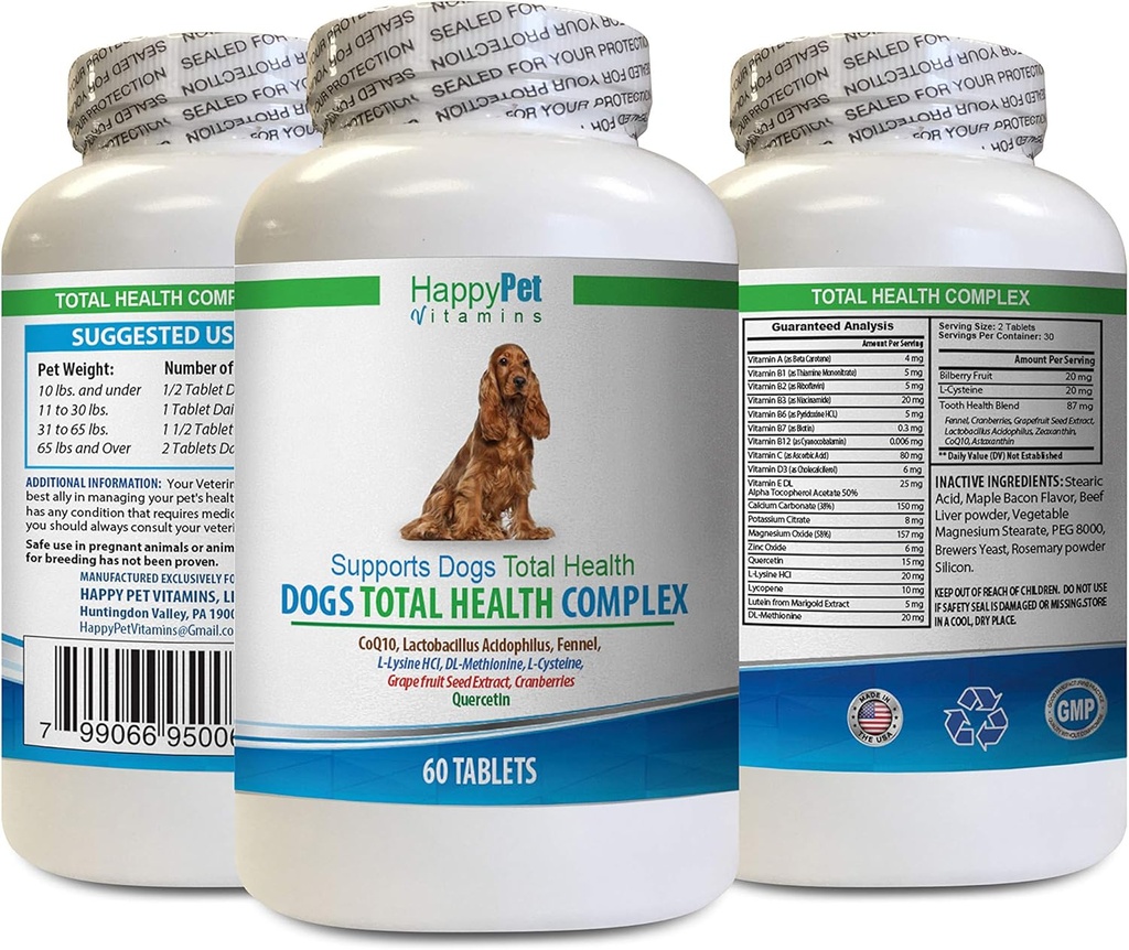 犬の健康なコートの補足 - 犬の総健康コンプレックス - 自然 - 最高のヘアコート免疫目の歯UTI健康 - 犬のためのケルセチン - 1ボトル(60の御馳走)
