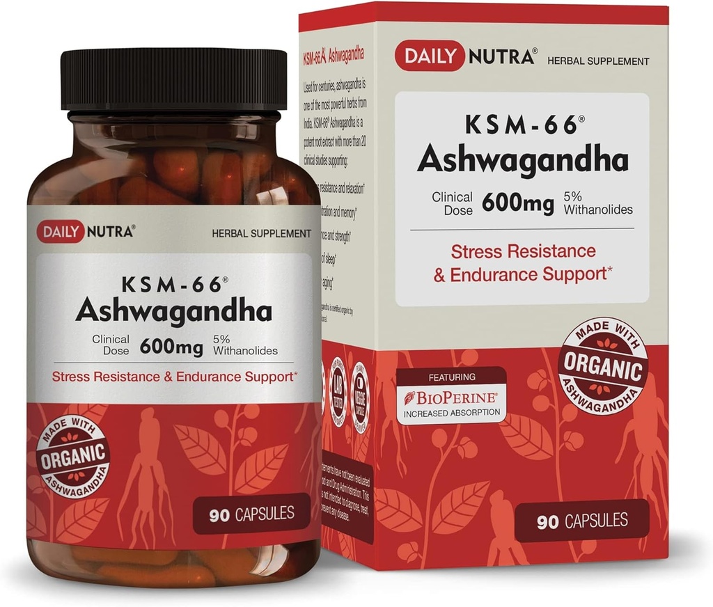 DailyNutra KSM-66 Ashwagandha 600mg オーガニック ルート エキス - 5% のwithanolides の高い効力の補足 | 疲れを取り除き、リラックス、焦点、エネルギーおよび筋肉成長を支えて下さい(90 のカプセル)