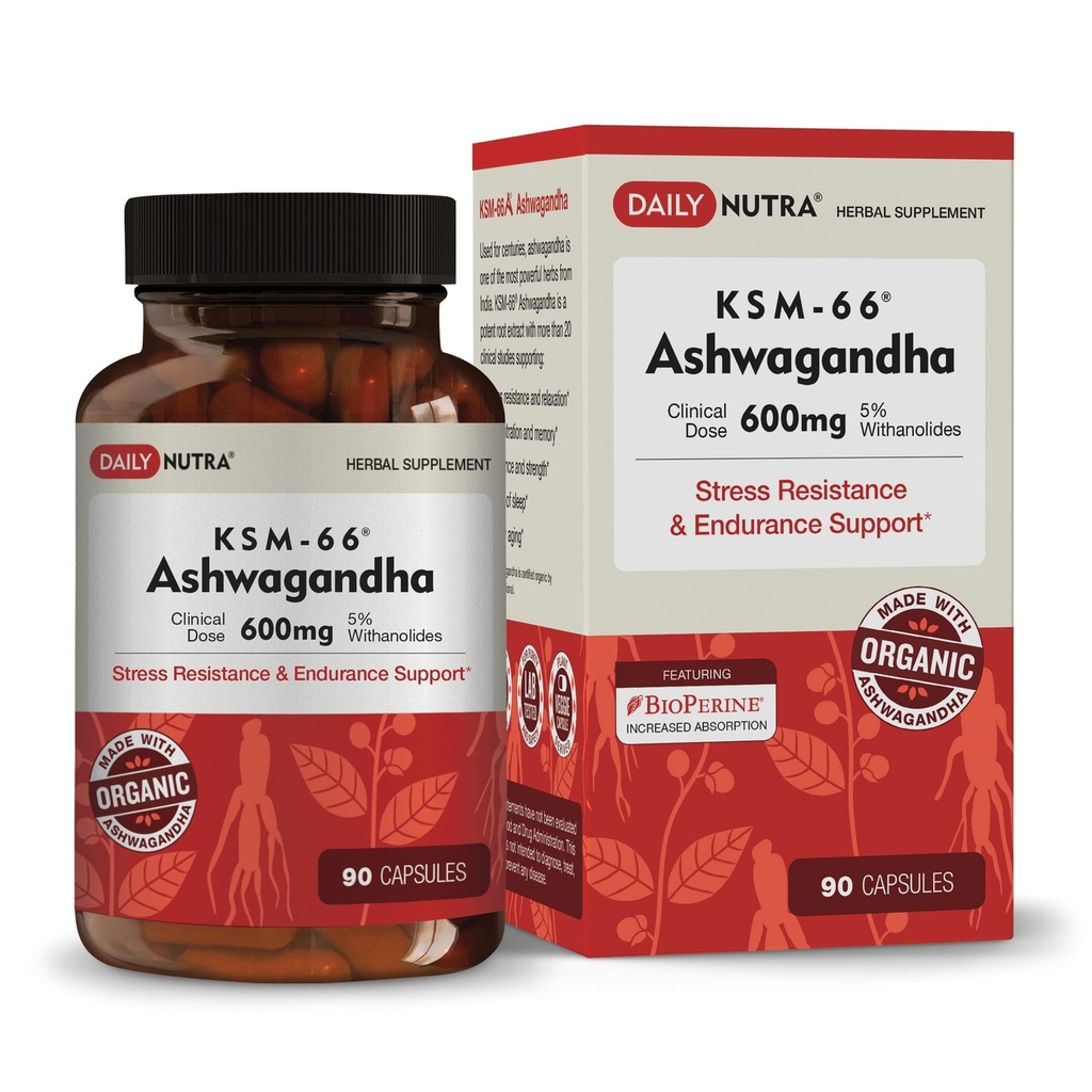 DailyNutra KSM-66 Ashwagandha 600mg オーガニック ルート エキス - 5% のwithanolides の高い効力の補足 | 疲れを取り除き、リラックス、焦点、エネルギーおよび筋肉成長を支えて下さい(90 のカプセル)