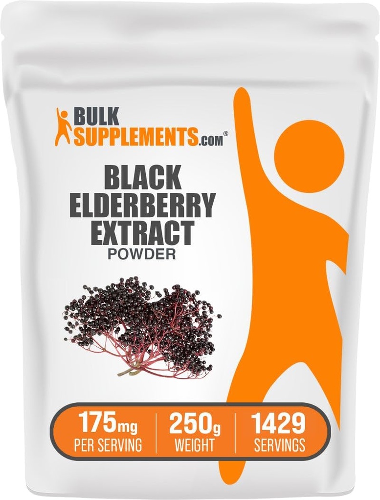 BulkSupplements.com エルダーベリーエキスパウダー - ブラックエルダーベリー、免疫サポートサプリメント - グルテンフリー - 175mg/サービング、250g(8.8オンス)(パッケージ1)