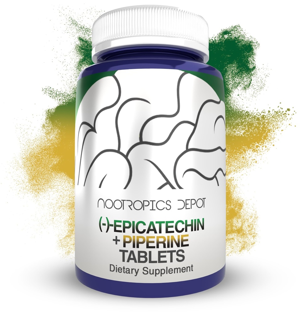 Nootropicsデポエピカチチン錠 | 200mg(−)−エピカテキン+ 6mgのバイオアベイラビリティ用ピプロリン | 緑茶エキス | 筋肉量、心臓の健康、エネルギーを促進 | 30 カウント