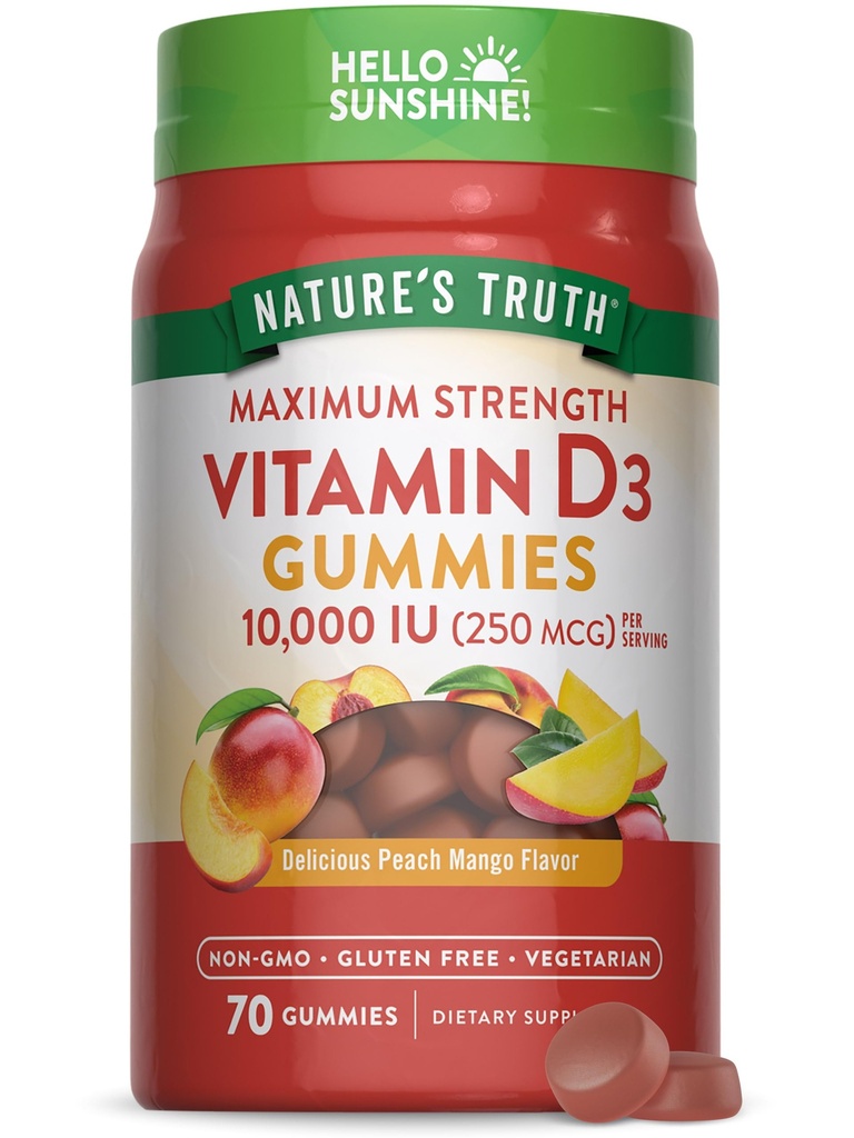 Nature's Truth Vitamin D3グミー | 10000 IU | 70カウント | ピーチマンゴーフレーバー | ベジタリアン・非GMO・グルテンフリー対応サプリメント