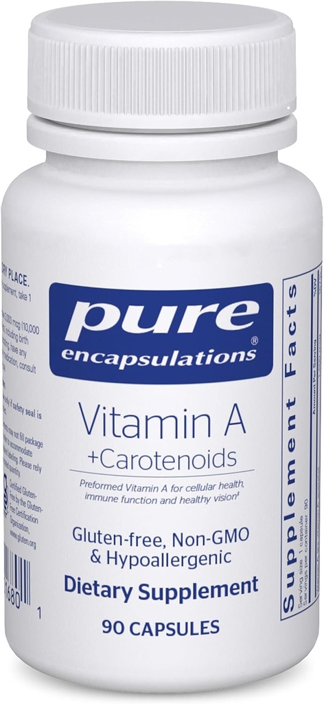 Pure Encapsulations Vitamin A + Carotenoids (Lutein, Zeaxanthin, and Astaxanthin) | Hypoallergenic Dietary Supplement | 90 Capsules
