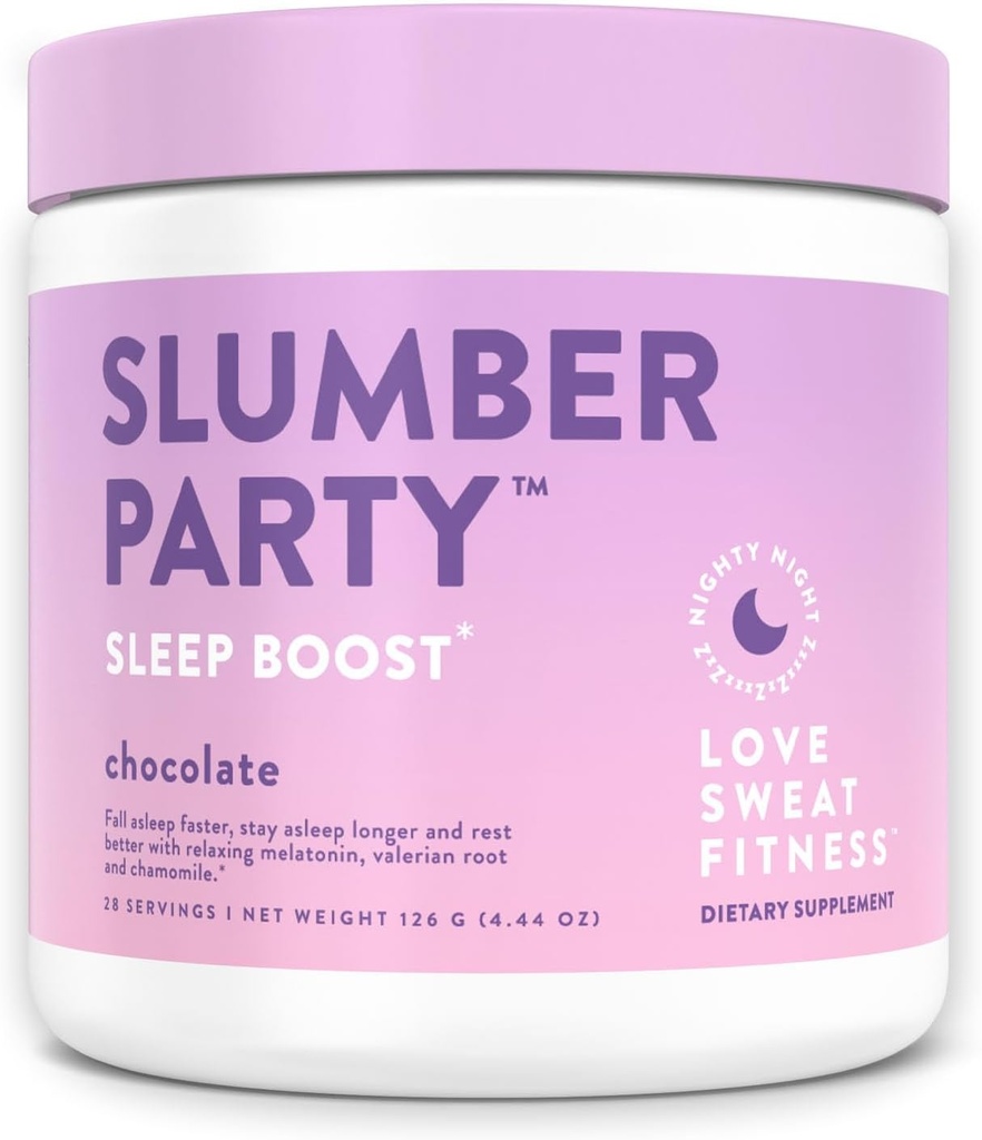 Love Sweat Fitness Sleep Boost Powder | Slumber Party Chocolate | 睡眠を改善し、筋肉の回復をサポート | ビーガン、グルテンフリー、非GMO | 28 便益