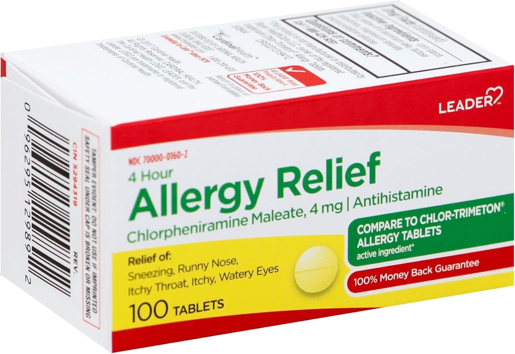 リーダー4時間のアレルギーの救助、ChlorpheniramineのMalate 4のmgのタブレット、Sneezing、Rannyの鼻、Itchyの目、アレルギー、100のタブレットのための速い行為の救助