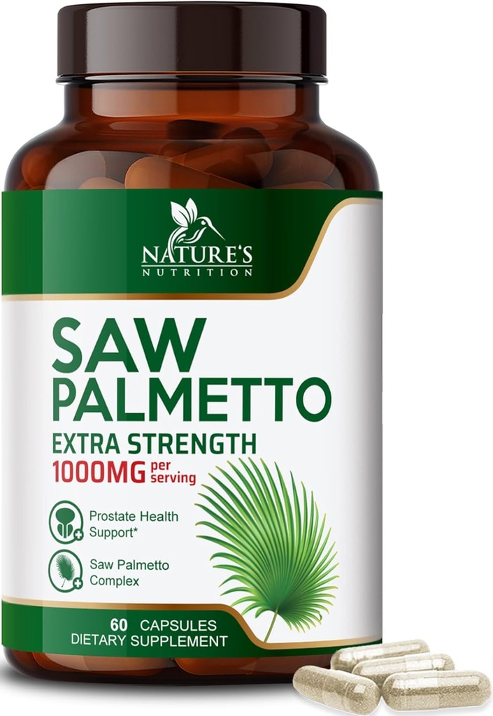 Saw Palmetto for Men 1000MG - 3X Strength Prostate Health Supplement - Herbal Extract Supplement - Prostate Supplements for Men's Health Support, Prostate Urinary & Hair Health Support - 60 Capsules
