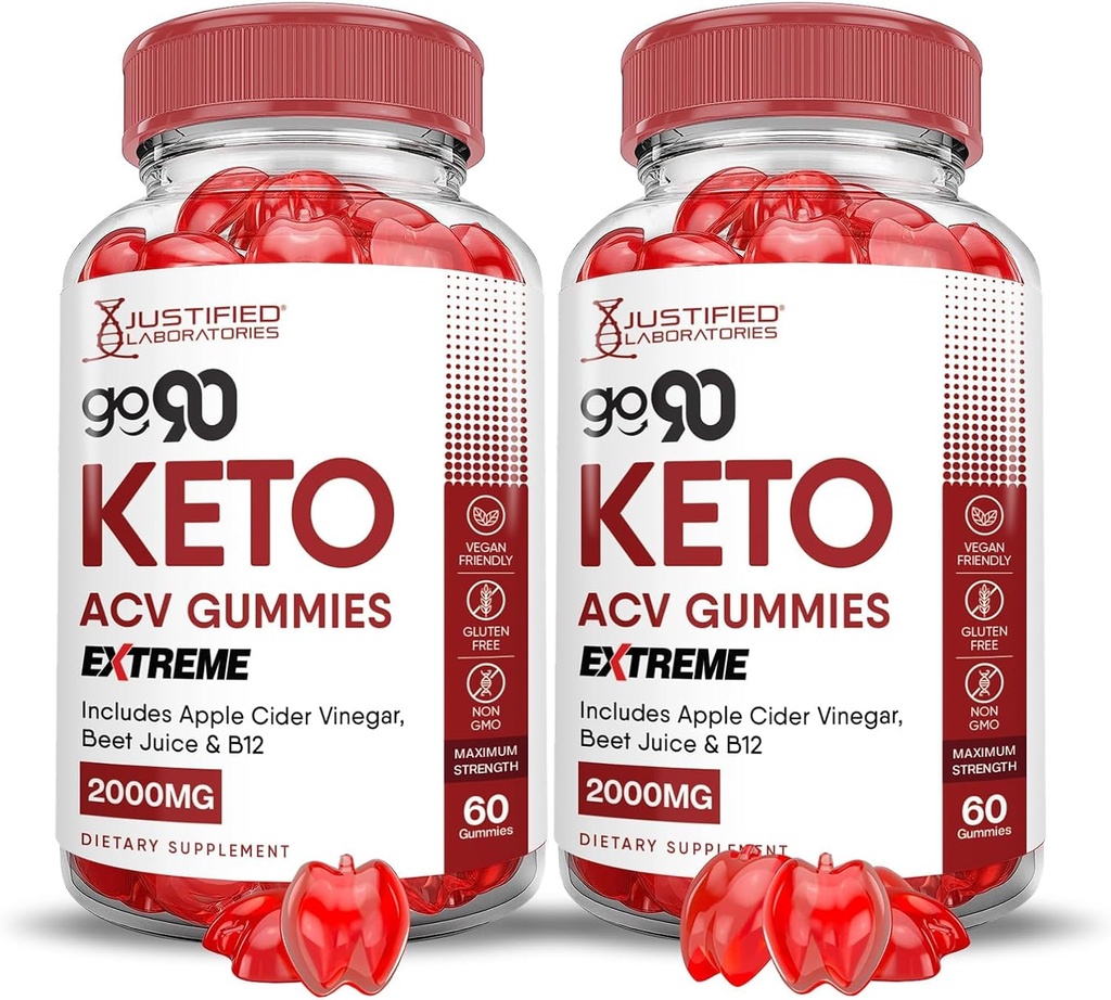 Justified Laboratories (2 Pack Go 90 Keto ACV Gummies Extreme 2000MG Go90 Keto Gummies Apple Cider Vinegar Formulated with Pomegranate Beet Juice Powder B12 Vegan Non GMO 120 Gummys
