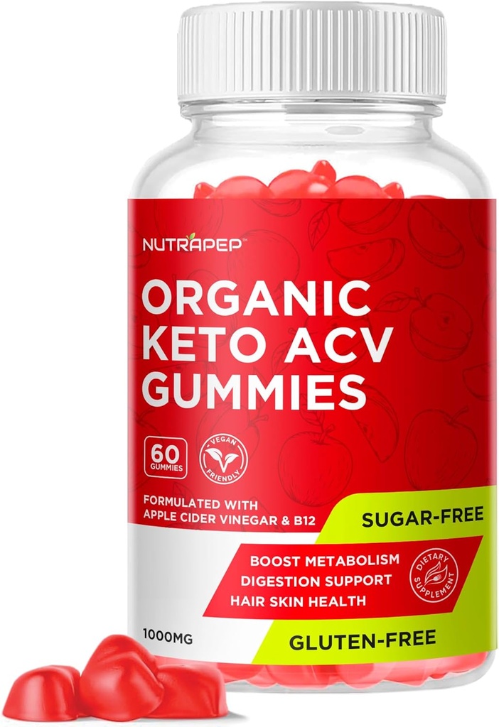 Organic Keto ACV Gummies - Gluten-Free & Sugar-Free Apple Cider Vinegar Supplement for Women Men (1000MG)