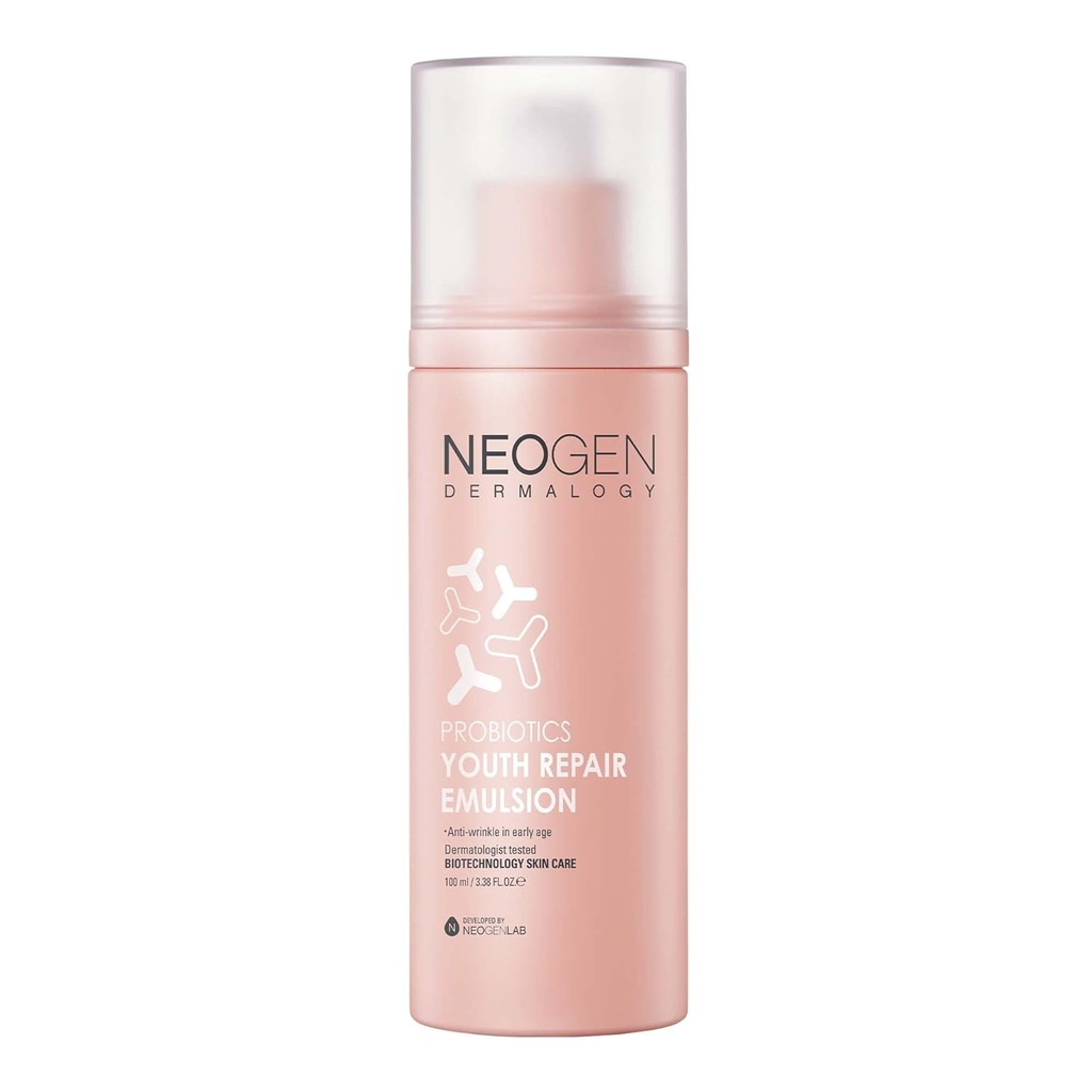 NEOGENのプロバイオティクスの青年の修理乳剤3.38 Fl Oz (100ml) - ProbioticsのLactobacillus及びBifida及びCollagen -韓国のスキン ケアと顔の乳剤を水和し、従事させます