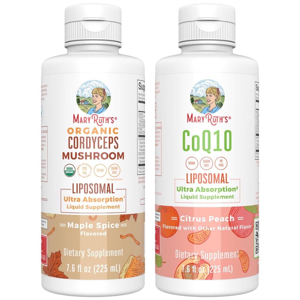 MaryRuth Organics Cordyceps Liposomal(メープルスパイス)&CoQ10(シトラスピーチ) | クリーンラベルプロジェクト Verified® | 免疫、心臓の健康、および全体的なウェルネスのビタミン | 完全菜食主義者、非GMO、グルテンフリー