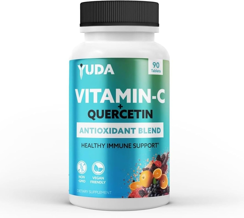 Yuda QuercetinはビタミンC 1000mg-Elderberry及びローズHIPSと高められる免疫サポートのための極度のCのビタミン及びQuercitinの方式-健康な免疫反応- 90のタブレットを促進します