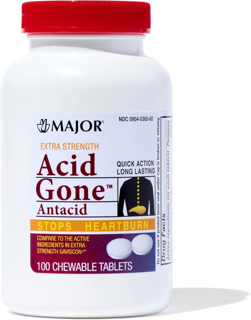 MAJORの酸の骨の余分強さのAntacidのChewableのタブレット-反酸の救助-大人のための酸の還流の薬-upsetの胃、酸の消化器およびHeartburnの救助-長持ち- 100の計算