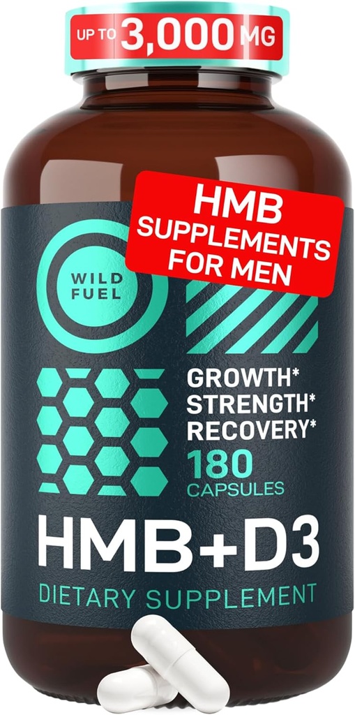 WILD FUEL 3,000mg HMBはビタミンD3 -筋肉成長、強さ、人のおよび女性のための速いワークアウトの回復HMBの補足- Betaヒドロキシベータ メチル酪酸塩- 180のカプセルを補います