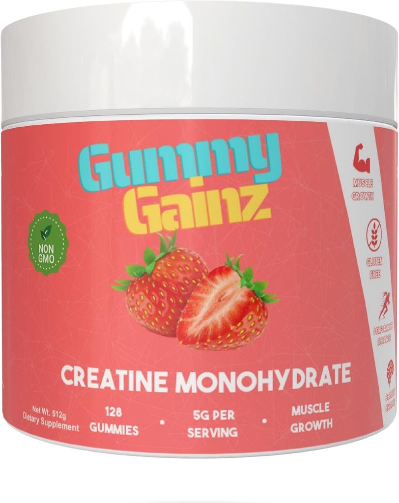 クレアチンの Monohydrate のグミーの筋肉強さの建築者の利益は人及び女性のための回復 5000mg を後押しします エネルギー プレワークアウトのChewables の補足 128ct (通常、いちご)