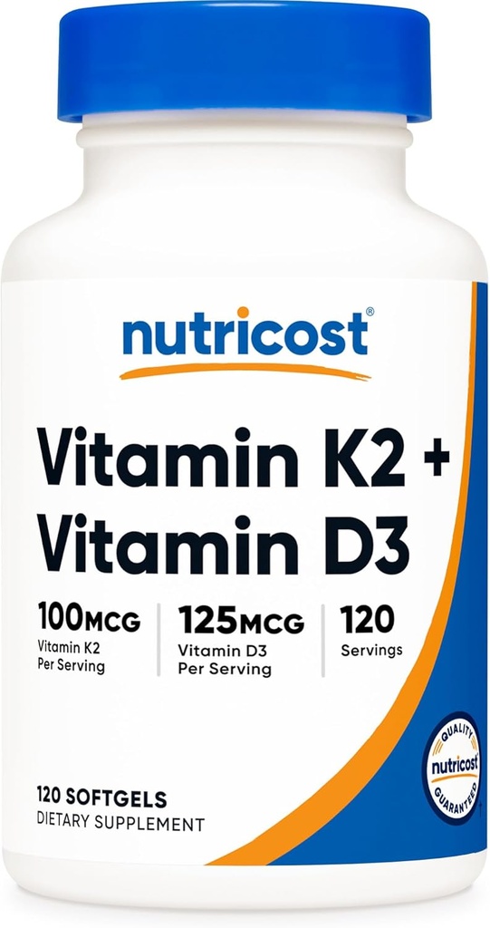 NutricostビタミンK2(MK7)(100mcg)+ビタミンD3(5000 IU)120Softgels - グルテンフリーかつ非GMO