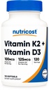 NutricostビタミンD3 + K2(5000 IU D3 / 100mcg MK7)、120 Softgels - グルテンフリー&非GMO